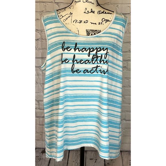 Anne Klein Sport Women’s Striped Split Back Tank Top (Size 3X) - Picture 1 of 9